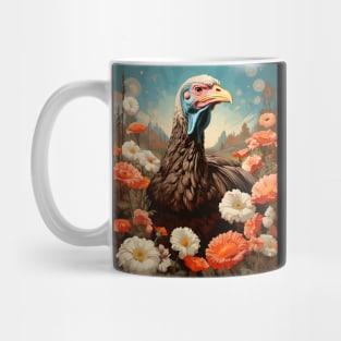 Retro Rustic Farm Turkey in the Flowers - Vintage Bird Art Mug